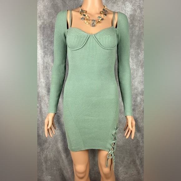 Urban Outfitters Jezebel Ribbed Corset Style Mini Dress Green Sz S - Picture 3 of 10